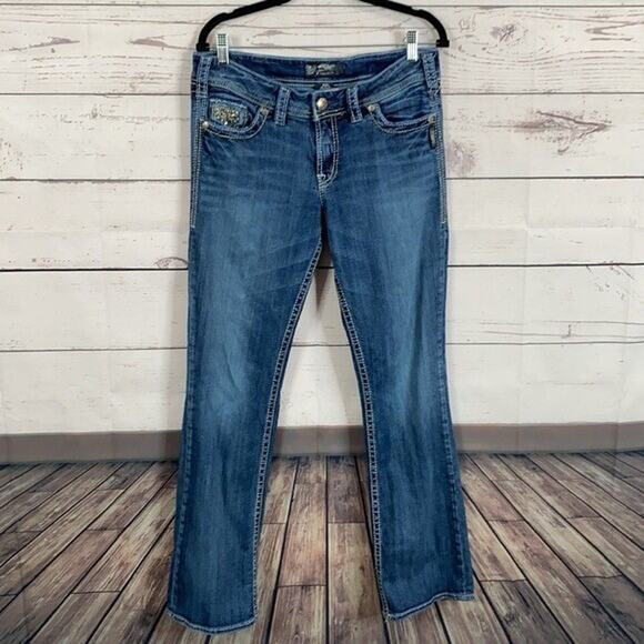 Silver Jeans Womens 30 Blue Suki Flap Bootcut Embellished Sequin Rodeo Cowgirl - Picture 4 of 13